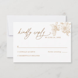 Modern Victorian Gold Floral Wedding RSVP Card Karte