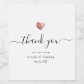 Modern Vielen Dank an Script Rose Gold Heart Weddi Weinetikett (Einzelnes Label)