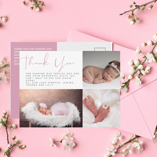 Modern Vielen Dank, dass Sie Foto Card Pink Baby D Postkarte