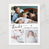 Modern Vielen Dank, dass Sie Script 3 Foto Geburts Postkarte (Vorderseite)