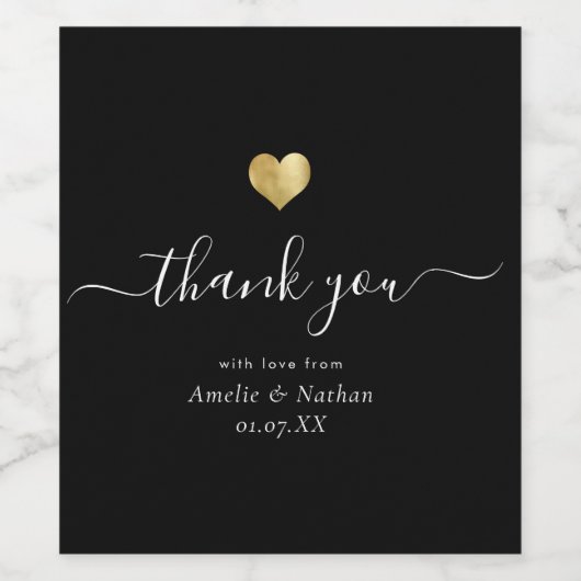 Modern Vielen Dank, dass Sie Script Chic Gold Hear Weinetikett (Einzelnes Label)