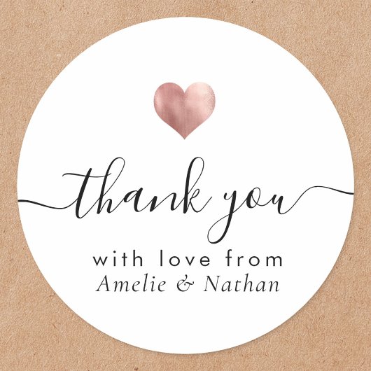 Modern Vielen Dank, dass Sie Script Rose Gold Hear Runder Aufkleber
