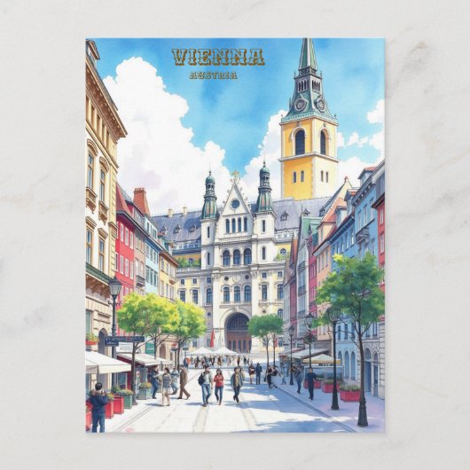 Modern Vienna Austria Aquarellbilder Postkarte (Vorderseite)