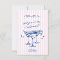 Modern Vintag Blue Bridesmaid Vorschlag Card