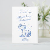 Modern Vintag Blue Bridesmaid Vorschlag Card Einladung (Stehend Vorderseite)