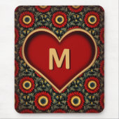 Modern Vintag Red Monogram Heart Mousepad (Vorne)