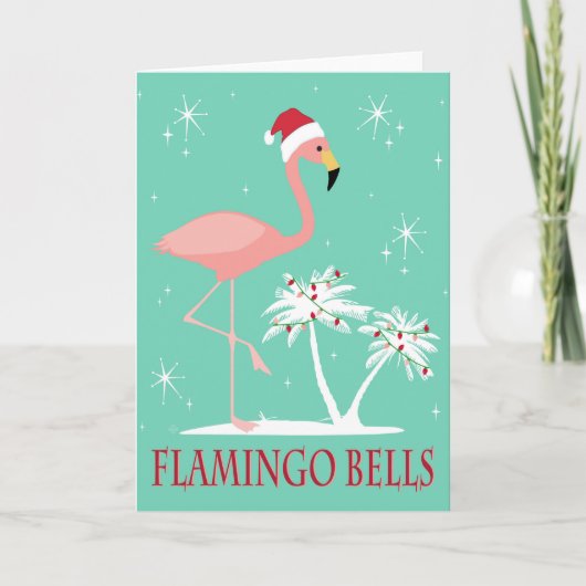 MODERN VINTAG RETRO CHRISTMAS FLAMINGO KARTE (Vorderseite)