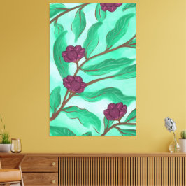 Modern Vintage Blue Green Botanical Scene Leinwanddruck