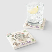 Modern vintage botanical and illustrations Bonjour Steinuntersetzer (Seitenansicht)