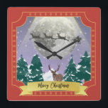 Modern Vintage Christmas Night with Santa Reindeer Quadratische Wanduhr<br><div class="desc">Modern Vintage Christmas Night with Santa Reindeer Sleigh Classic Elegant design.</div>