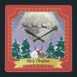 Modern Vintage Christmas Night with Santa Reindeer Quadratische Wanduhr<br><div class="desc">Modern Vintage Christmas Night with Santa Reindeer Sleigh Classic Elegant design.</div>