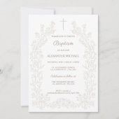 Modern Vintage Floral Christian Baptism  Einladung (Vorderseite)