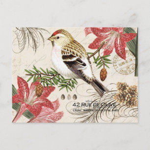 Modern vintage French Christmas bird postcard Feiertagspostkarte