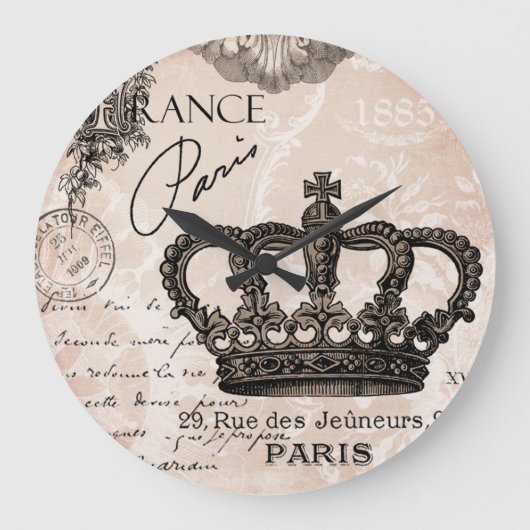 modern vintage french shabby chic crown große wanduhr (Vorderseite)
