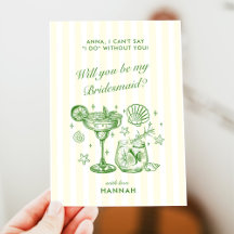 Modern Vintage Green Bridesmaid Proposal Card