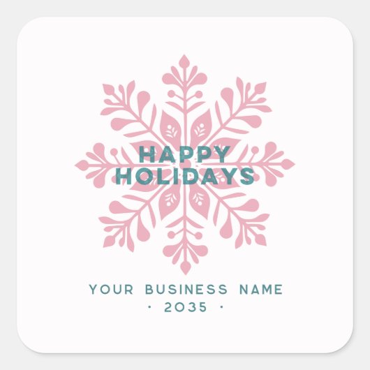 Modern Vintage Happy Holidays Business Snowflake Quadratischer Aufkleber (Vorderseite)