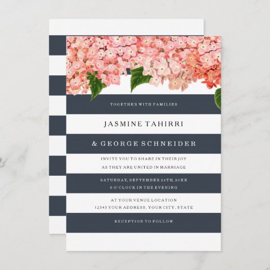 MODERN Vintage Hydrangea-Streifen Einladung (Vorne/Hinten)