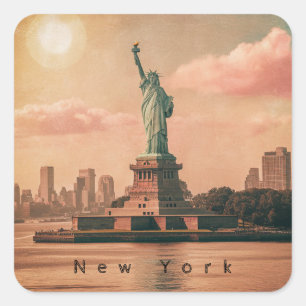 Modern Vintage New York City Statue of Liberty NYC Quadratischer Aufkleber