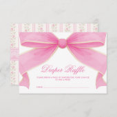 Modern Vintage Pink Bow Diaper Raffle Begleitkarte (Vorne/Hinten)