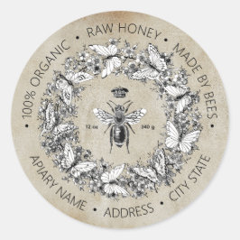 Modern Vintage Queen Bee Butterfly Honey Kraft Runder Aufkleber