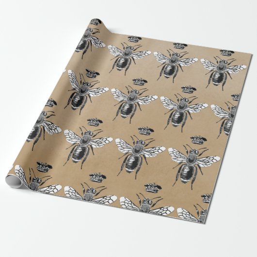 Modern Vintage Queen Bee Crown Kraft Geschenkpapier (Ungerollt)