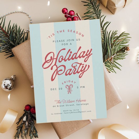Modern Vintage Stripes Cute Retro Holiday Party Einladung
