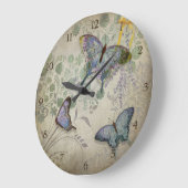 Modern Vintage Wallpaper Floral Design Butterflies Große Wanduhr (Winkel)