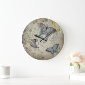 Modern Vintage Wallpaper Floral Design Butterflies Große Wanduhr (Zuhause)