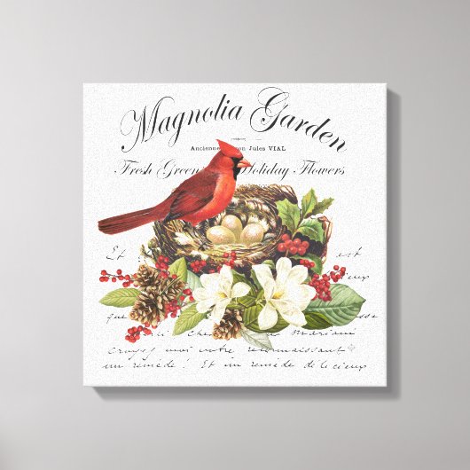 Modern Vintage Weihnachten Kardinal Leinwanddruck (Vorderseite)