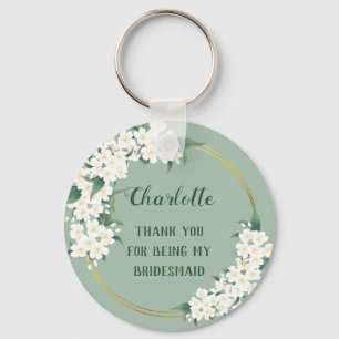 Modern Vintage White Green Floral Bridesmaid Favor Schlüsselanhänger