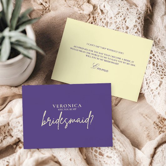 Modern Violet Yellow Bridesmaid Proposal Card