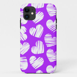 Modern Violett Weiß Doodled Herz Valentinstag Case-Mate iPhone Hülle
