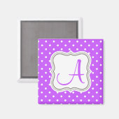 Modern violette Polka dots monogramm Anfangsname Magnet (Vorderseite/Rückseite)