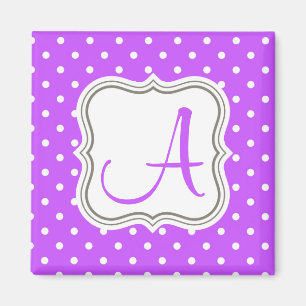 Modern violette Polka dots monogramm Anfangsname Magnet