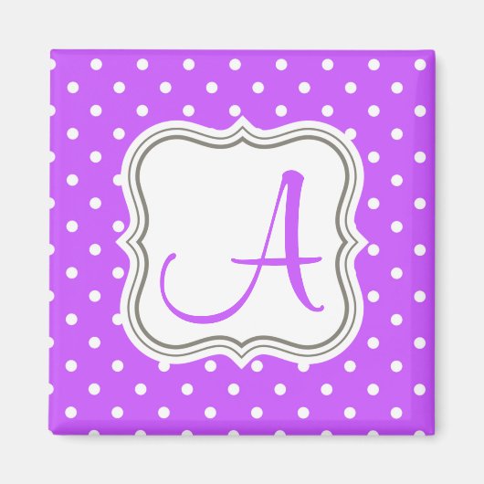 Modern violette Polka dots monogramm Anfangsname Magnet (Vorne)