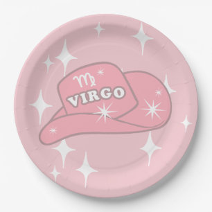 Modern Virgo Zodiac Pink Cowgirl Hut Party Pappteller