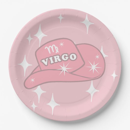 Modern Virgo Zodiac Pink Cowgirl Hut Party Pappteller (Vorderseite)