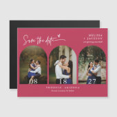 Modern Viva Magenta Save the Date Tri Arch Foto Magnetkarte (Vorne/Hinten)