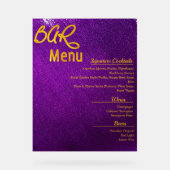 Modern Vivid Violet Lila Bar Menu Acrylschild (Vorderseite)