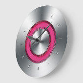 Modern Wall Clock Faux Metal And Fuchsia Große Wanduhr (Winkel)