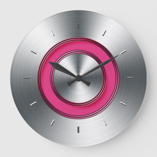 Modern Wall Clock Faux Metal And Fuchsia Große Wanduhr (Vorderseite)