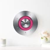 Modern Wall Clock Faux Metal And Fuchsia Große Wanduhr (Zuhause)