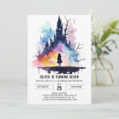 Modern Wand Wielder Wizard Birthday Einladung (Stehend Vorderseite)