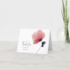 Modern Water Color Blush Poppy Hochzeit Dankeskarte