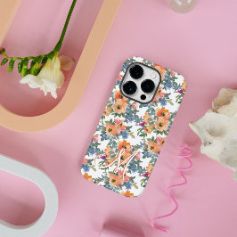 Modern Water Color Peach Floral Muster Monogram M Case-Mate iPhone 14 Pro Hülle