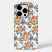 Modern Water Color Peach Floral Muster Monogram M Case-Mate iPhone Hülle (Rückseite)