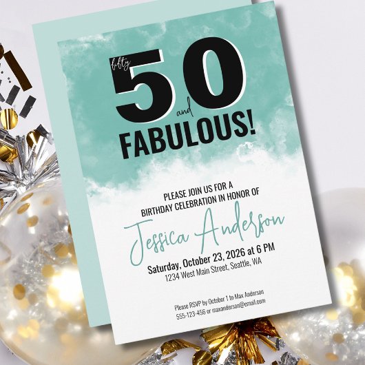 Modern Watercolor 50. Geburtstagsparty Einladung