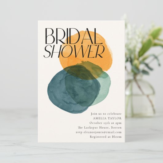 Modern Watercolor Abstract Circles Bridal Shower  Einladung (Stehend Vorderseite)