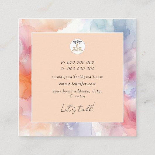 Modern watercolor Abstract purple Quadratische Visitenkarte (Rückseite)