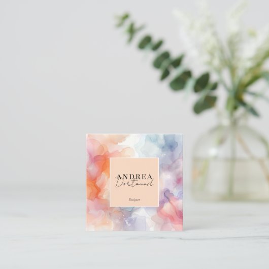 Modern watercolor Abstract purple Quadratische Visitenkarte (Stehend Vorderseite)